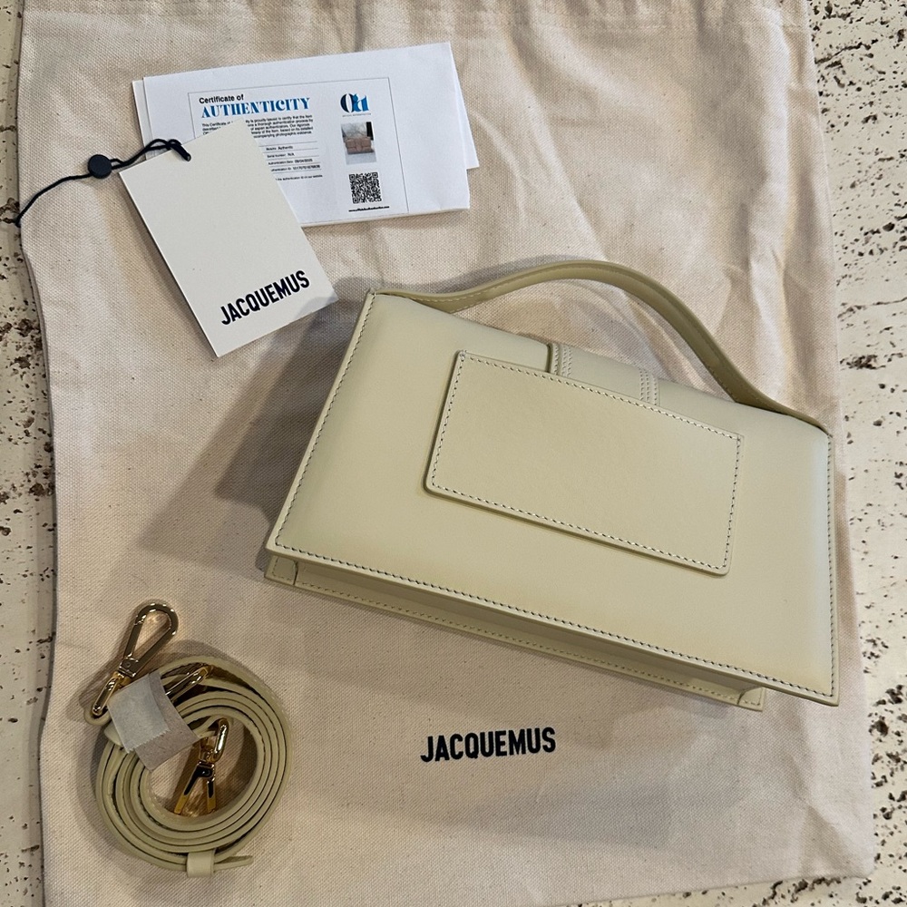 NWT + COA Jacquemus Le GRAND Bambino Satchel Ivory w Gold Accents - Picture 6 of 14